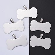304 Stainless Steel Pendants, Manual Polishing, Stamping Blank Tag, Dog Bone, Stainless Steel Color, 22x40x1.8mm, Hole: 8.5mm(STAS-I140-07B)