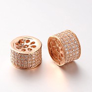 Brass Micro Pave Cubic Zirconia Column Beads, Cadmium Free & Lead Free, Clear, Rose Gold, 6x9mm, Hole: 1mm(ZIRC-M039-32RG-RS)