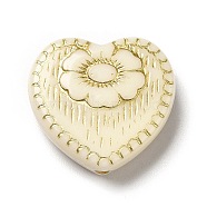 Plating Acrylic Beads, Golden Metal Enlaced, Heart with Flower Pattern, Old Lace, 17x18x6mm, Hole: 1.6mm(X-MACR-J123-17A)