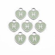 304 Stainless Steel Pendants, with Enamel, Heart with 12 Constellations, Pisces, 16.5x14.5x1.5mm, Hole: 3x3.5mm(STAS-S117-025G)