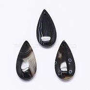 Natural Black Agate Pendants, teardrop, Dyed, 29~31x14~15x4.5~5.5mm, Hole: 2mm(X-G-K178-26D)
