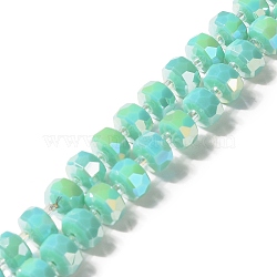 Glass Beads Strands, Faceted, Flat Round, Aquamarine, 8x5mm, Hole: 1.2mm, about 80pcs/strand, 21.65 inch(55cm)(GLAA-G097-05A)