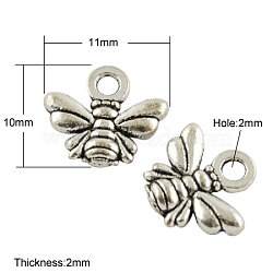 Tibetan Style Charms, Lead Free and Nickel Free, Bee, Antique Silver, 10x11x2mm, Hole: 2mm(X-TIBEP-A123292-AS-FF)