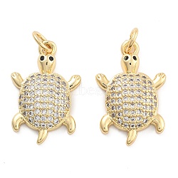 Brass Pave Clear Cubic Zirconia Pendants, Tortoise, with Jump Ring, Tortoise, 21x13x4mm, Hole: 5mm(KK-U009-12K-G)