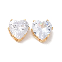 Brass Clear Cubic Zirconia Cabochons, Nickel Free, Real 18K Gold Plated, Heart, 11x11x7mm(STAS-M294-30C)