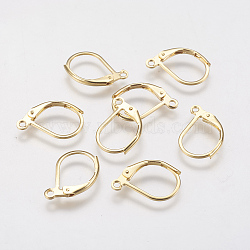 304 Stainless Steel Leverback Earring Findings, with Loop, Real 18K Gold Plated, 15x11x2mm, Hole: 1.5mm, Pin: 0.6mm(X-STAS-F141-03G)