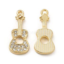 Rack Plating Alloy Rhinestone Pendants, Cadmium Free & Nickel Free & Lead Free, Guitar Charms, Golden, 29x12x3.5mm, Hole: 1.8mm(ALRI-M006-13G)