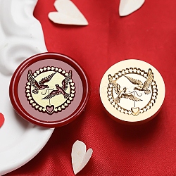 Golden Tone Round Wax Seal Brass Stamp Heads, for Wax Seal Stamp, Valentine's Day Series, Bird, 25x14.5mm, Hole: 7mm(AJEW-S087-01G-06)