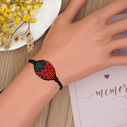 Glass Seed Beetle Link Bracelet, Adjustable Friendship Bracelet for Women, Red, 11 inch(28cm)(BJEW-P269-17)