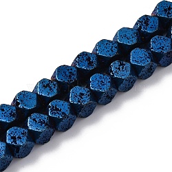 Electroplated Natural Lava Rock Beads Strands, Faceted, Cube, Blue Plated, 6~6.5x6~6.5x6~6.5mm, Hole: 1.2mm, about 62pcs/strand, 16.14''(41cm)(G-A256-C01-01F)