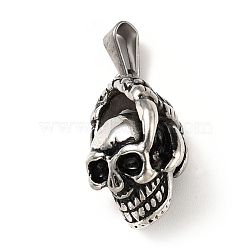 Vacuum Plating 304 Stainless Steel Pendants, Skull, Antique Silver, 26x13.5x14mm, Hole: 7.5x3mm(STAS-D182-09AS)