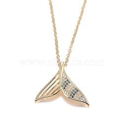 Brass Micro Pave Cubic Zirconia Pendant Necklaces, with 304 Stainless Steel Cable Chains, Fish Tail, Colorful, Golden, 17.91 inch(45.5cm)(NJEW-H100-03G)