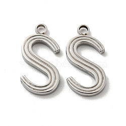 304 Stainless Steel Pendants, Letter Charms, Letter S, 15x7x1.5mm, Hole: 1.6mm(STAS-L022-022P-S)