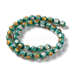 Handmade Gold & Silver Foil Lampwork Beads, Round, Dark Cyan, 10~10.5mm, Hole: 1.6~1.8mm, about 40pcs/strand, 14.57 inch(37cm)(GLAA-G107-07B-08)