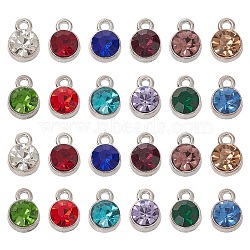 24Pcs 12 Colors Alloy Charms, with Glass Rhinestone, Birthstone Flat Round Charms, Cadmium Free & Lead Free, Mixed Color, 10x7x5mm, Hole: 1.6mm, 2Pcs/color(RGLA-YW0002-05)