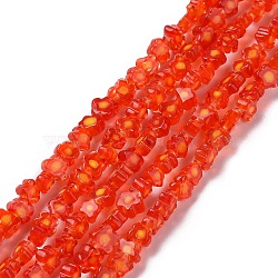 Handmade Millefiori Glass Bead Strands, Flower, Red, 3.7~5.6x2.6mm, Hole: 1mm, about 88~110pcs/Strand, 15.75''(40cm)(LAMP-J035-4mm-70)