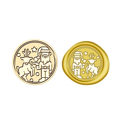 Christmas Series Wax Seal Brass Stamp Head, for Wax Seal Stamp, Golden, Santa Claus, 25x15mm, Inner Diameter: 7mm(AJEW-Z031-04G-05)