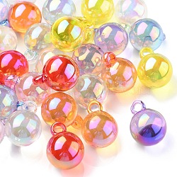 100Pcs 10 Colors UV Plating Rainbow Iridescent Transparent Acrylic Pendants, Round, Mixed Color, 21x16x16mm, Hole: 3.5mm, 10pcs/color(PACR-CJ0001-31)