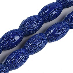 Synthetic Coral Carved Beads Strands, Dyed, Barrel, Blue, 16x10.5mm, Hole: 1.3mm, about 22pcs/strand, 14.25''(36.2cm)(CORA-M001-19A)