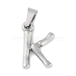 Non-Tarnish 304 Stainless Steel Pendants, Bamboo Style, Stainless Steel Color, Letter.K, 19.5x12x3mm, Hole: 3x7mm(STAS-F235-01P-K)