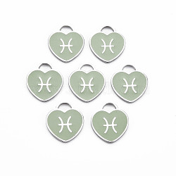 304 Stainless Steel Pendants, with Enamel, Heart with 12 Constellations, Pisces, 16.5x14.5x1.5mm, Hole: 3x3.5mm(STAS-S117-025G)