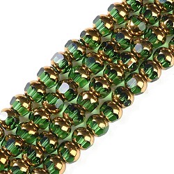 Electroplate Glass Beads Strands, Full Plated, Faceted, Round, Sea Green, 7x8mm, Hole: 1.5mm, about 42pcs/strand, 12.20''(31cm)(EGLA-Q128-04A-FP03)