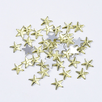 Acrylic Rhinestone Flat Back Cabochons, Back Plated, Faceted, Star, Champagne Yellow, 10x1.5mm