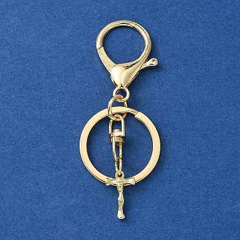 Alloy Initial Letter Charm Keychains, with Alloy Clasp, Golden, Letter T, 8.5cm