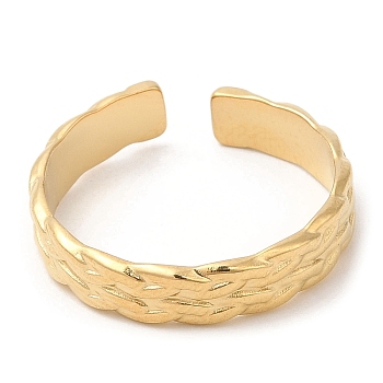 304 Stainless Steel Textured Open Cuff Ring, Real 14K Gold Plated, Inner Diameter: 18mm
