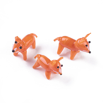 Handmade Lampwork Puppy Home Display Decorations, 3D Cartoon Dog, Dark Orange, 23~25x9.5~11x20~22mm