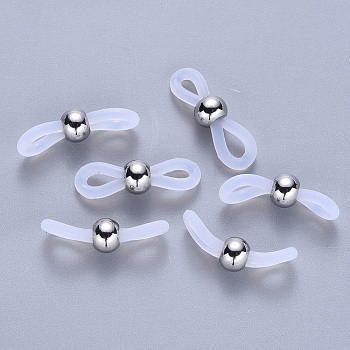 Silicone Eyeglass Holders, Glasses Rubber Loop Ends, with 304 Stainless Steel Findings, Stainless Steel Color, 20~22x5~6mm, Hole: 2mm, bead: 4.5x6mm