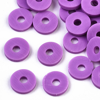 Handmade Polymer Clay Beads, for DIY Jewelry Crafts Supplies, Disc/Flat Round, Heishi Beads, Orchid, 6x1mm, Hole: 2mm, about 1175pcs/50g