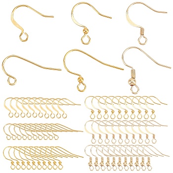 120Pcs 6 Style Brass French Hooks with Coil and Ball, Ear Wire, Real 18K Gold Plated, 11.5~18x15.5~22.5x0.5~3mm, Hole: 1.5~2.5mm, Pin: 0.5~0.8mm, 20Pcs/style