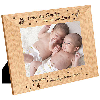 Natural Wood Photo Frames, for Tabletop Display Photo Frame, Rectangle with Word, Butterfly Pattern, 102x152mm
