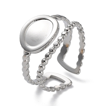 304 Stainless Steel Open Cuff Ring Components, Bezel Cup Ring Settings, Oval, Stainless Steel Color, Inner Diameter: 17mm, Tray: 6.3x8.4mm