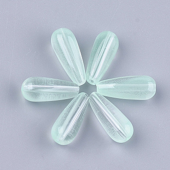 Transparent Spray Painted Glass Beads, teardrop, Light Green, 19x8mm, Hole: 1.4mm