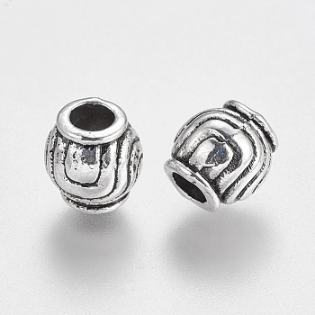 Large Hole Beads, Tibetan Style European Beads, Antique Silver, Lead Free, Cadmium Free and Nickel Free, Barrel, 9mm in diameter, 9mm thick, hole: 4mm