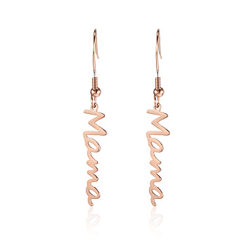 Simple Stainless Steel Mama Dangle Earrings for Mother's Day, Rose Gold, show in picture