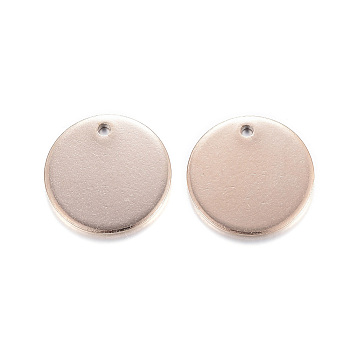 Vacuum Plating 304 Stainless Steel Pendants, Manual Polishing, Stamping Blank Tags, Smooth Surface, Flat Round, Rose Gold, 15x1mm, Hole: 1~1.6mm, 30pcs/box
