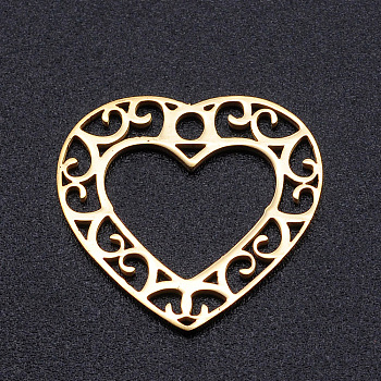 Vacuum Plating 201 Stainless Steel Pendants, Filigree Joiners Findings, Laser Cut, Heart, Golden, 17x19x1mm, Hole: 2mm