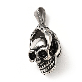Vacuum Plating 304 Stainless Steel Pendants, Skull, Antique Silver, 26x13.5x14mm, Hole: 7.5x3mm