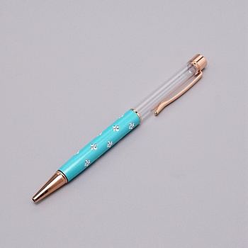 Aluminum Ballpoint Pen, Empty Penholder, for Writing Compatible, School Office Supply Gift, Clover Pattern, Turquoise, 141x13x9mm