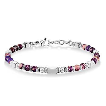 Adjustable 304 Stainless Steel Gemstone Beaded Bracelets, Rectangle, 6-1/4 inch(16cm)