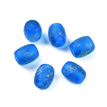 Opaque Handmade Lampwork Beads, Drum, Light Blue, 14.5-15x11.5-12mm, Hole: 2mm