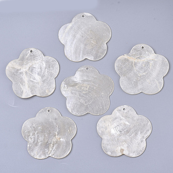 Natural Capiz Shell Big Pendants, Flower, Old Lace, 49x50x1~2mm, Hole: 2mm