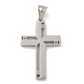 304 Stainless Steel Pendants, with Crystal Rhinestones, Cross Charm, Stainless Steel Color, 42x26.5x3mm, Hole: 7.5x4.5mm