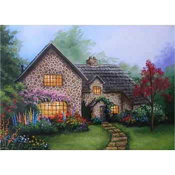 DIY Diamond Painting Kits For Kids, with Diamond Painting Cloth, Resin Rhinestones, Diamond Sticky Pen, Tray Plate and Glue Clay, Forest Cabin, Mixed Color, 29.5x25.5cm