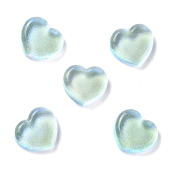 Transparent Resin Cabochons, with Glitter, Heart, Pale Turquoise, 18x19.5x6.5mm