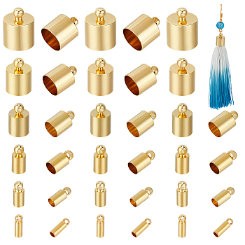 48Pcs 6 Size Brass Cord Ends, End Caps, Column, Real 18K Gold Plated, 6~15x2~11mm, Hole: 1.2mm, Inner Diameter: 1.4~10.5mm