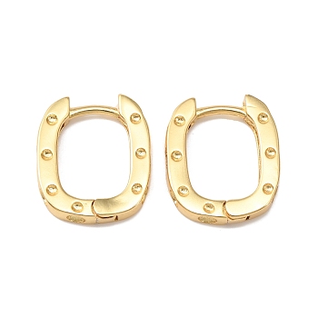 Brass Oval with Polka Dot Hoop Earrings for Woman, Real 18K Gold Plated, 16x13.5x2.5mm, Pin: 0.8mm